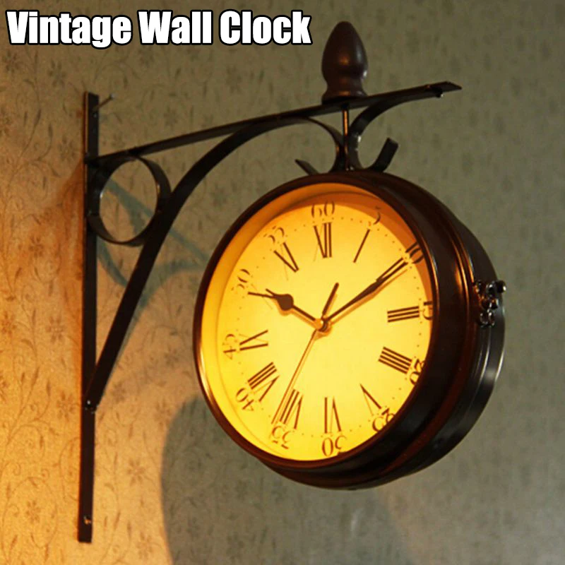 

Винтажные настенные часы, наружные, садовые, двойные настенные часы с металлическим кронштейном, настенные часы, домашние, ретро украшения, ...