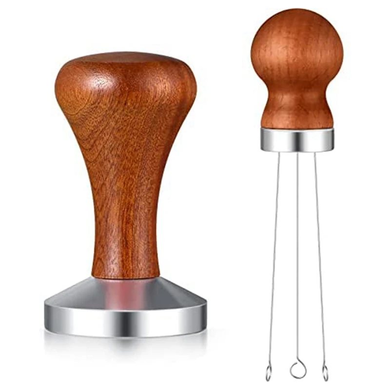 

2Pieces Coffee Tamper Set, 51Mm Espresso Tamper, Espresso Coffee Stirrer, Tool Espresso Stirrer Tamper With Wood Handle