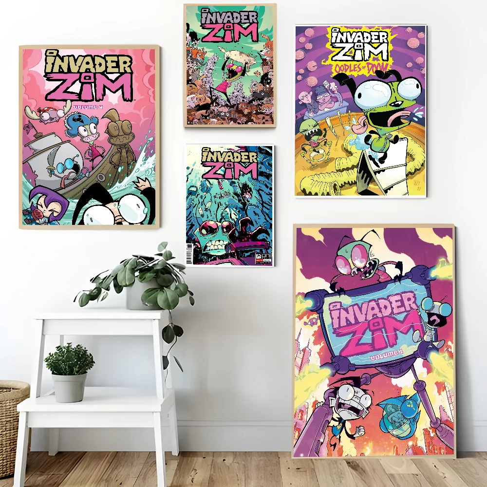 I-Invader Z-Zim Cartoon Anime Posters Sticky Whitepaper Prints Artwork Kawaii Room Decor