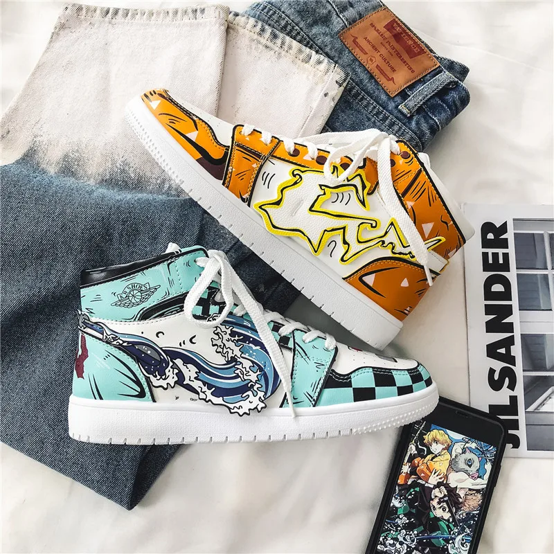 

Men's shoes Cartoon Student Trend Unisex Board Shoes Fashion High-top Casual Shoes Spring Ghost Slayer Animation White Shoes