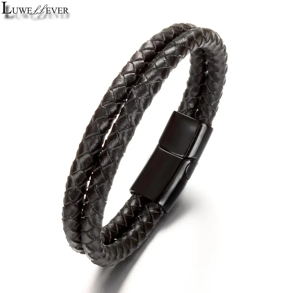 

Weave Stainless Steel Magnet Buckle 100 Real Genuine Leather Bangle Bracelet Charm Jewelry For Women Men Gift 20cm 21cm 22cm