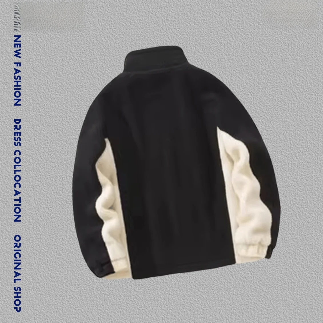 Color Matching Berber Fleece Outerwear Autumn and Winter Warm Men's Women's American vintage Outdoor Loose Patchwork Stud...