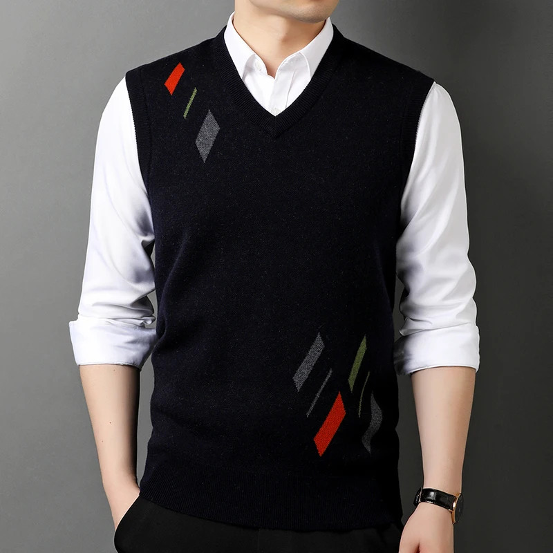 

MACROSE Мужской Повседневный шерстяной свитер, весна-осень, теплая трикотажная одежда без рукавов, дизайн из чистой шерсти, мужской свитер с V-образным вырезом, жилет