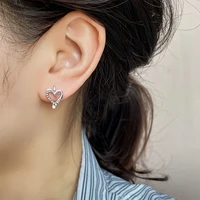old cat rather hollow out retro sweet love double ear clip ins korea girl round bead heart shaped small ear ring earrings