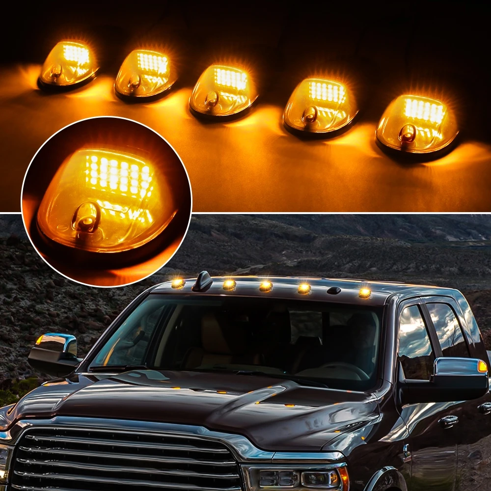 

Универсальный габаритный фонарь на крышу кабины, 5 шт., белый, желтый, 24 светодиода, габаритный фонарь для Dodge Ram, пикапов, грузовиков, внедорожников