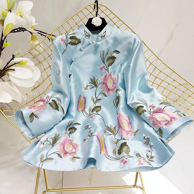 

Tang Suit Shirt National Style Traditional Elegant Embroidery Women Chinese Vintage Blouse Plus Size 4XL Loose Female Hanfu Tops