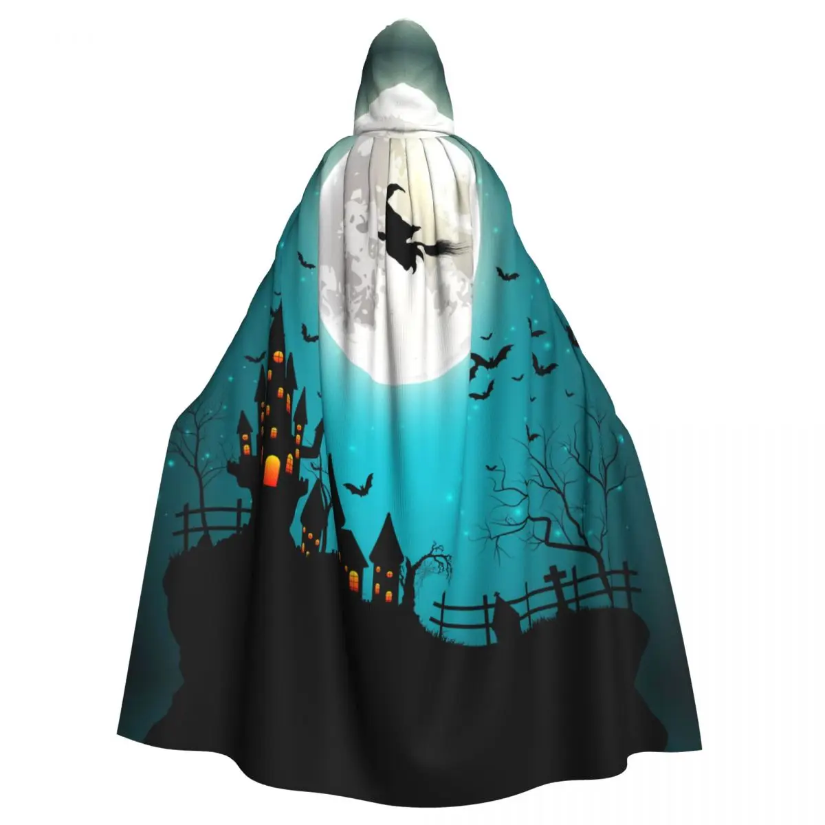 

Long Cape Cloak Halloween Flying Witch On The Full Moon Hooded Cloak Coat Autumn Hoodies