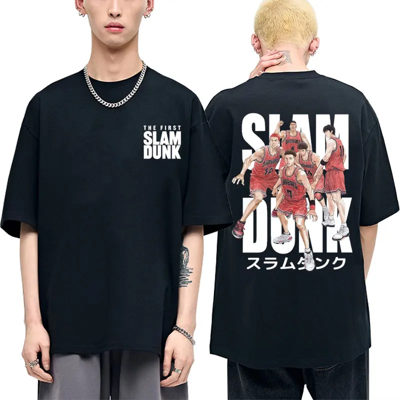

Anime Slam Dunk The First Sakuragi Hanamichi Kaede Rukawa Double Sided Print Tshirt Crewneck Men Women Vintage Casual Streetwear