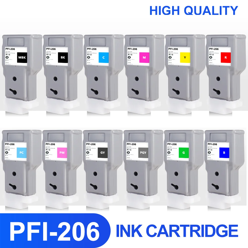 

PFI206 PFI-206 Ink Cartridge With Chip Compatible For Canon iPF6400 iPF6450 iPF6410SE Printer Pigment 12Colors/Set 300ML