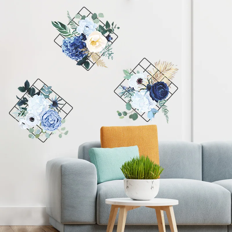 

Новая сетчатая синяя пиона, цветы, настенная наклейка, гостиная, вход, украшение для дома, Настенные обои для спальни, съемные Фотообои