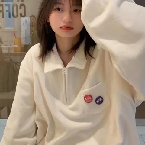 Letter Heart Embroidery Hoodies Women Pullovers Winter Cute Hoodies Harajuku Lacing Polo Collar Loose Pullovers Oversized Teens