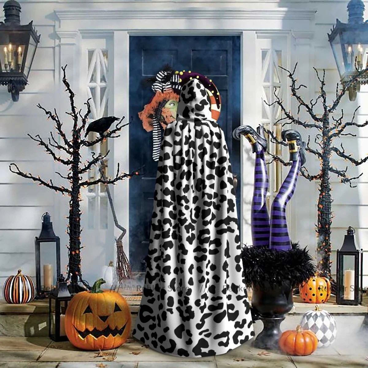 Черно-белая накидка с леопардовым рисунком капюшоном для косплея