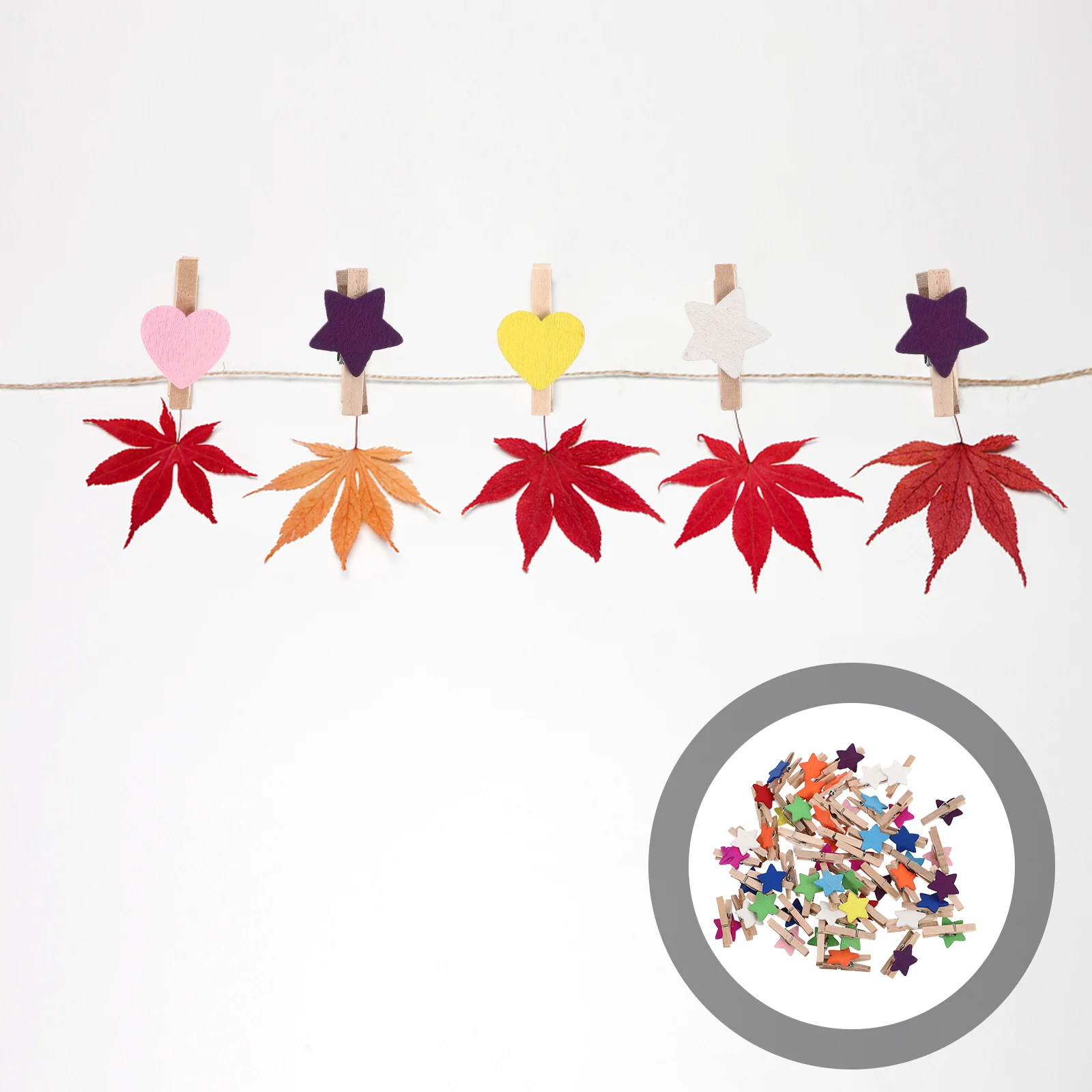 

100pcs Clothespins Decorative Clips Colorful Heart Star Photo Clips
