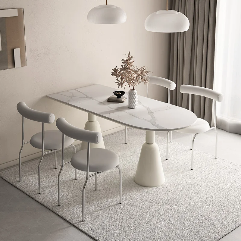 

Белый овальный обеденный стол в японском стиле, современный обеденный стол для завтрака, кухни, роскошная Минималистичная мебель для гостиной