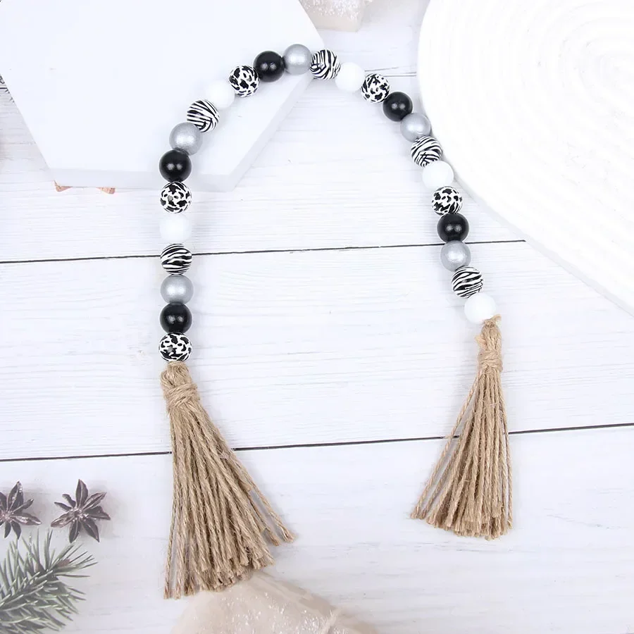 

50pcs Leopard Pattern Cow Zebra Pattern Wood Beads Happy Farmhouse Theme Birthday Party Deocr DIY Handmade Printed Round Beads