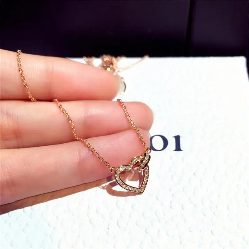 

YDL Gold Color Fashion Heart Necklace Shining Bling AAA Zircon Women Clavicle Chain Elegant Charm Wedding Pendant Jewelry