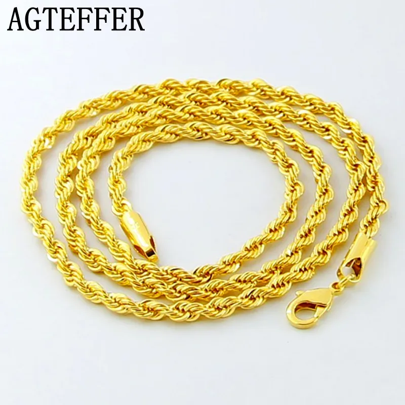 

AGTEFFER Hip Hop 24K Gold Necklace 3MM Twisted Rope Twist Electroplating Gold Necklace for Men Women Wedding Jewelry Gifts