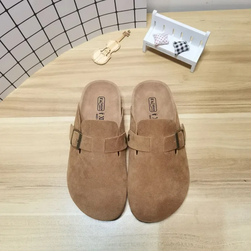 Классические замшевые шлепанцы с закрытым носком женские бостонские сабо из