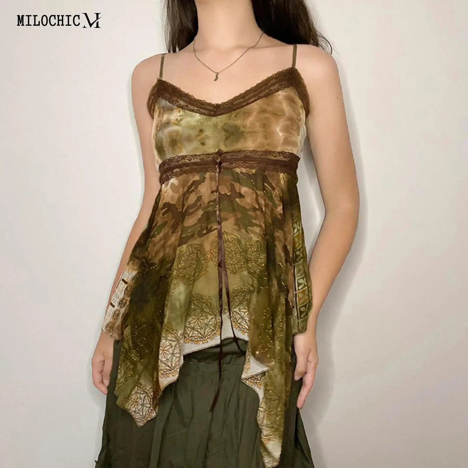 

Ladies Spaghetti Strap Tops Off Shoulder Floral Print Camisole Vest Irregular Sexy Style Backless Holidays Vacation