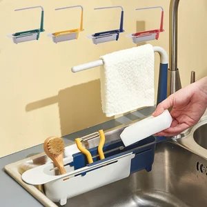 telescopic sink shelf kitchen sinks household washing tray soap sponge holder adjustable sink drain rack basket kitchen gadgets free global shipping