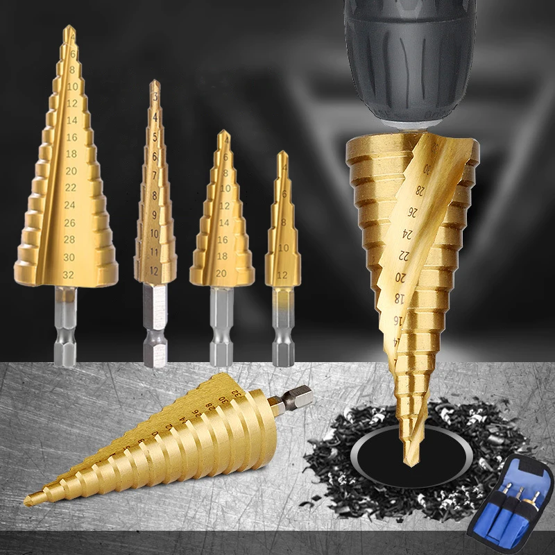 

3pcs HSS Titanium Drill Bit 4-12 4-20 4-32 Drilling Power Tools Metal High Speed Steel Wood Hole Cutter Cone Drill Bits