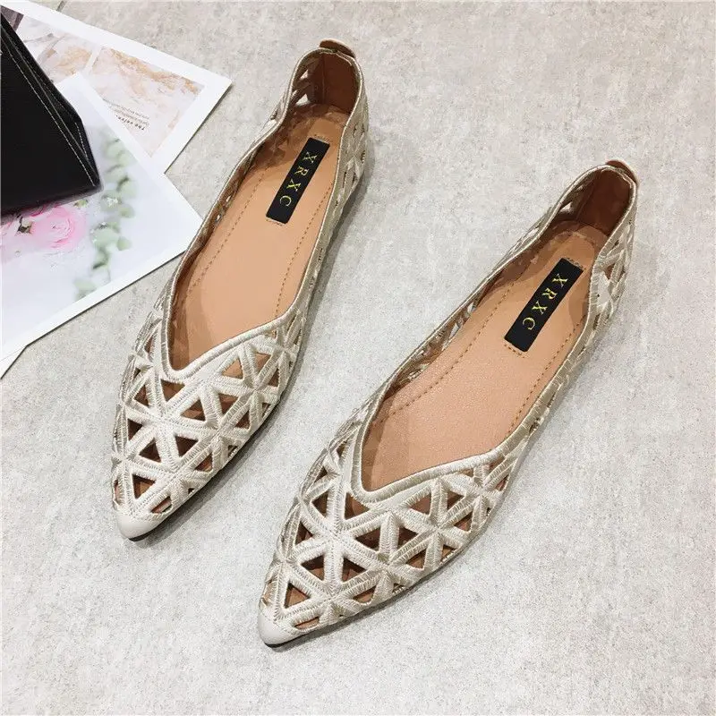 Flat Shoes Women 2023 Summer Pointy Joker Hollow Leisure Commuter Flat Spring Shoes Elegant Women's Shoes Breathable Hole Shoes