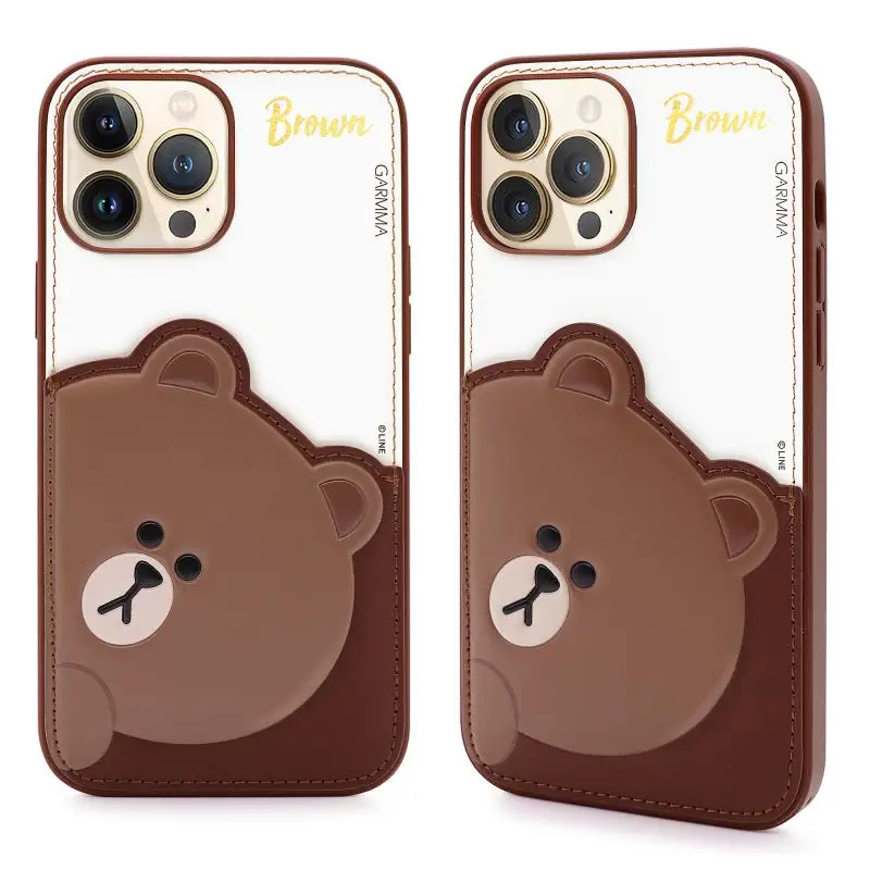 

Kawaii LINE FRIENDS Anime Hobby Brown for iPhone13 Pro Max Insert Card Type All Inclusive Protective Case Shockproof Phone Case