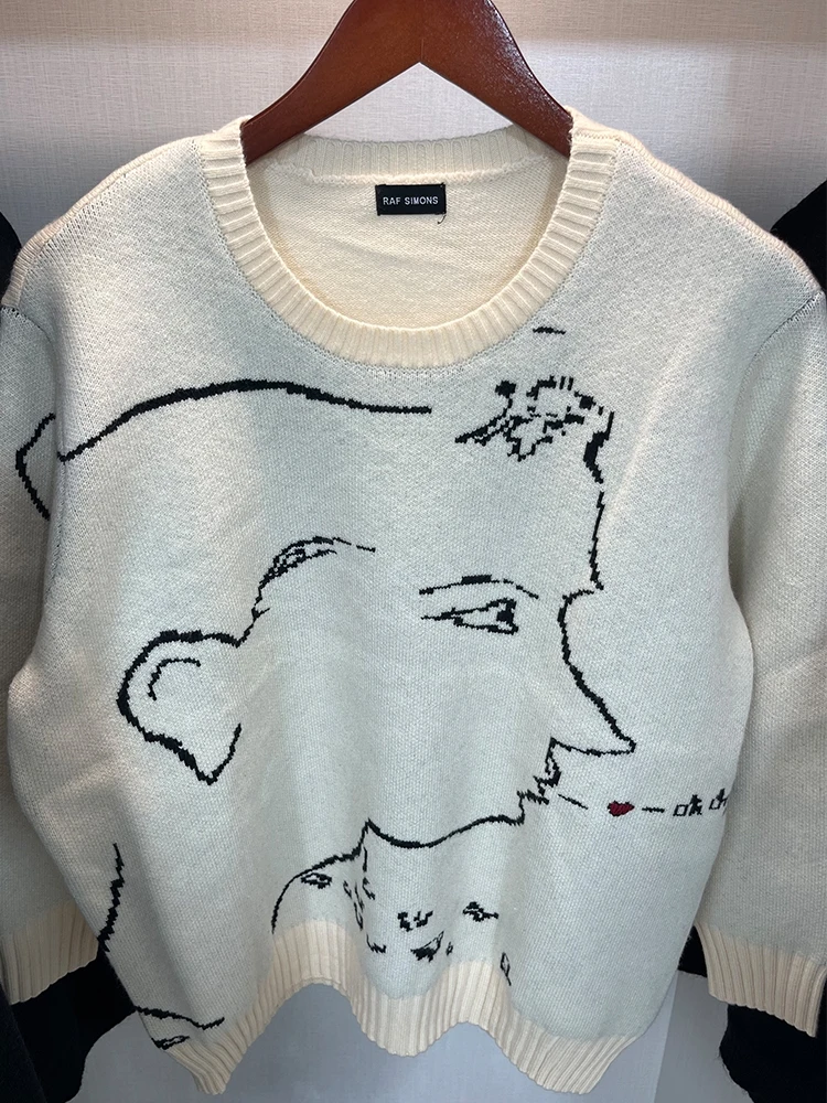 Модный брендовый повседневный мужской свитер R contour Line с круглым вырезом и