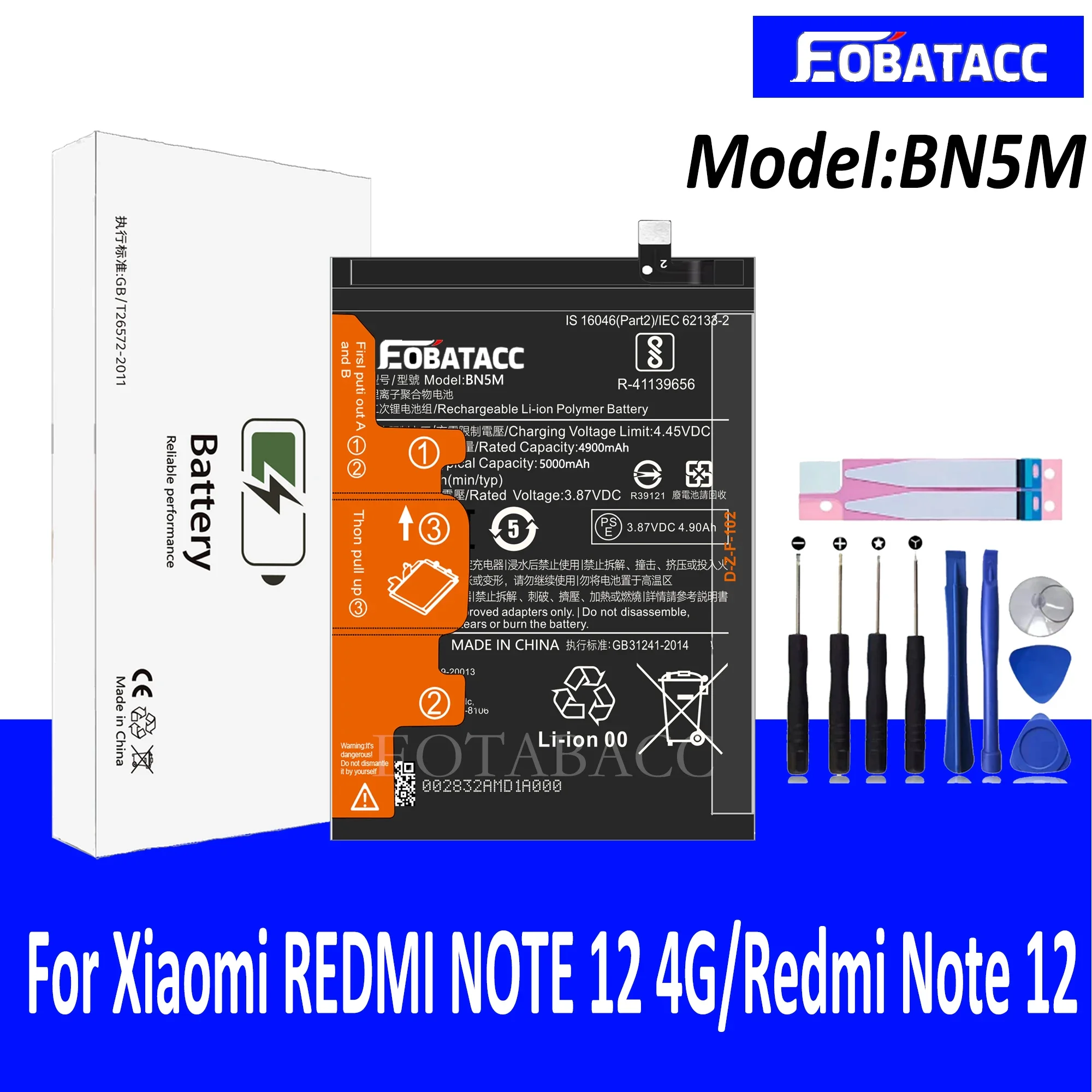 EOTABACC 100% Новый оригинальный аккумулятор BN5M для XIAOMI REDMI NOTE 12 4G/Redmi Note + Инструменты