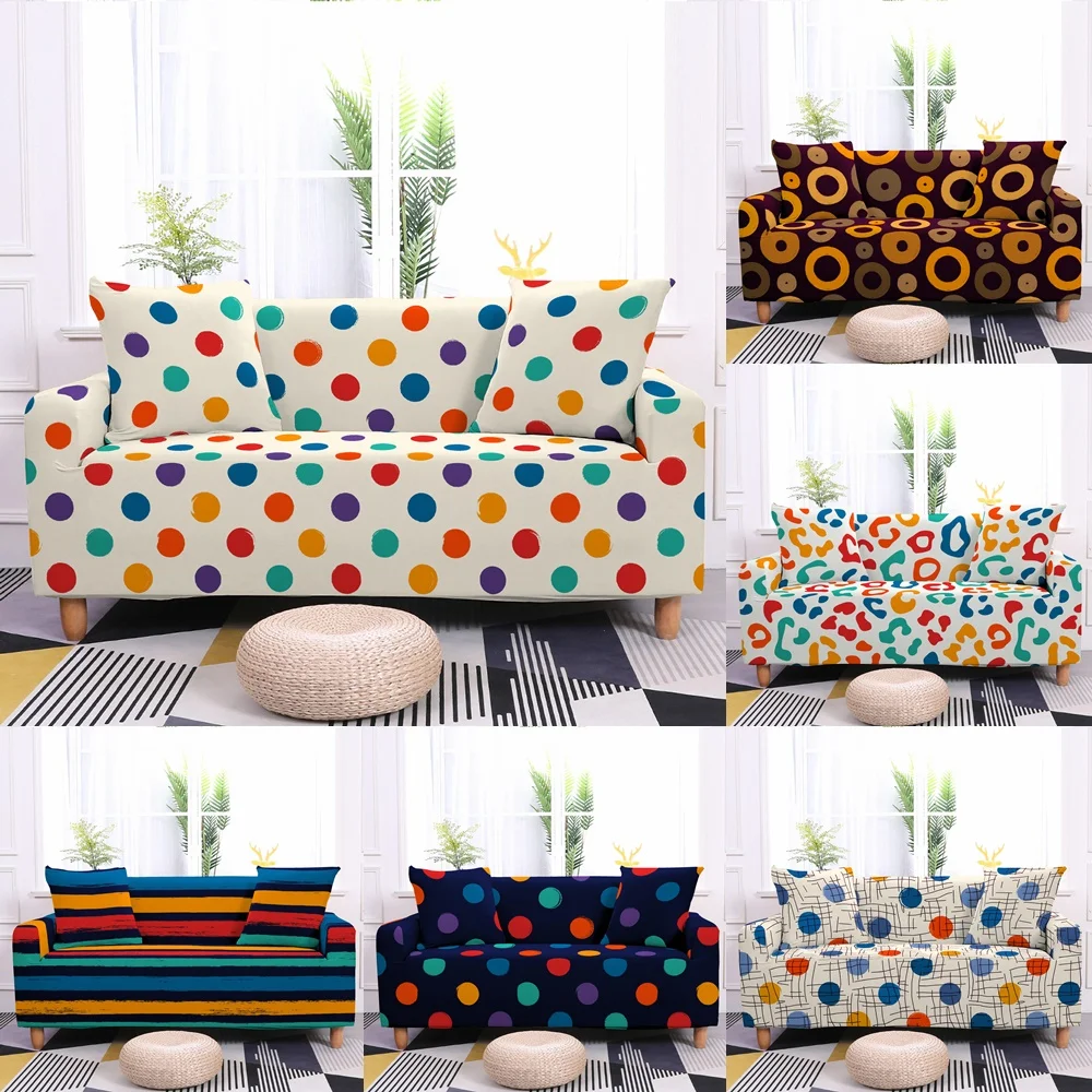 

Polka Dots Pattern Elastic Sofa Cover for Living Room Black White Geometry Plaid Sofa Slipcovers L Shape Corner Couch Covers