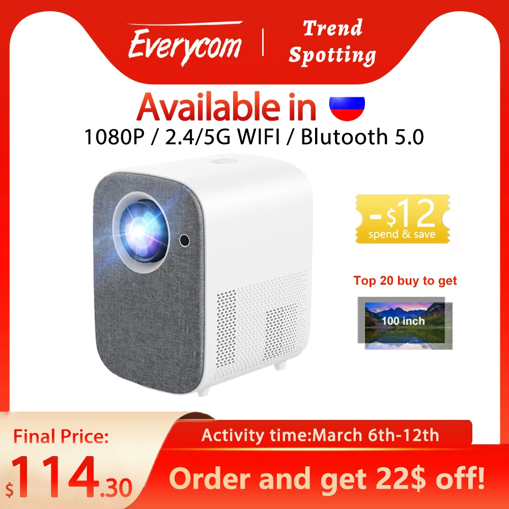 Everycom L8A L8W светодиодный проектор Full HD Домашний кинотеатр 6000 люмен проекторы WIFI