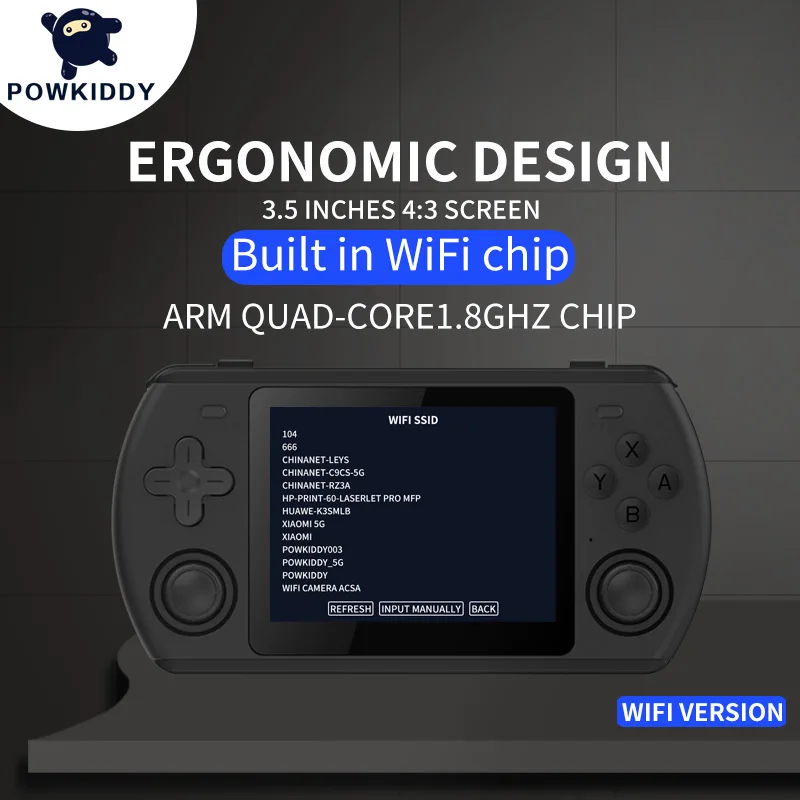 

Портативная игровая консоль Powkiddy RK2023 в стиле ретро, Wi-Fi, экран 3,5 дюйма 4:3 IPS, чип RK3566, подарок для детей