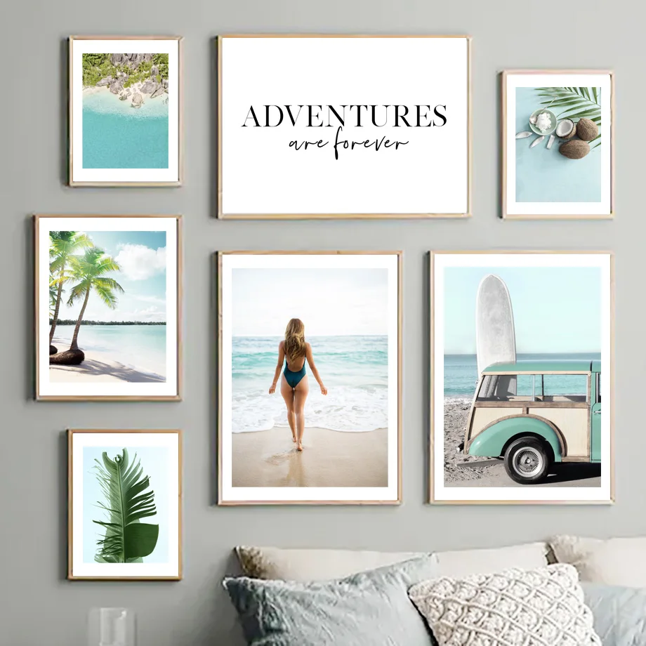 

Caribbean Beach Girl Surf Palm Tree Pineapple Nordic Poster Wall Art Print Canvas Painting Modern Decor Pictures For Living Room