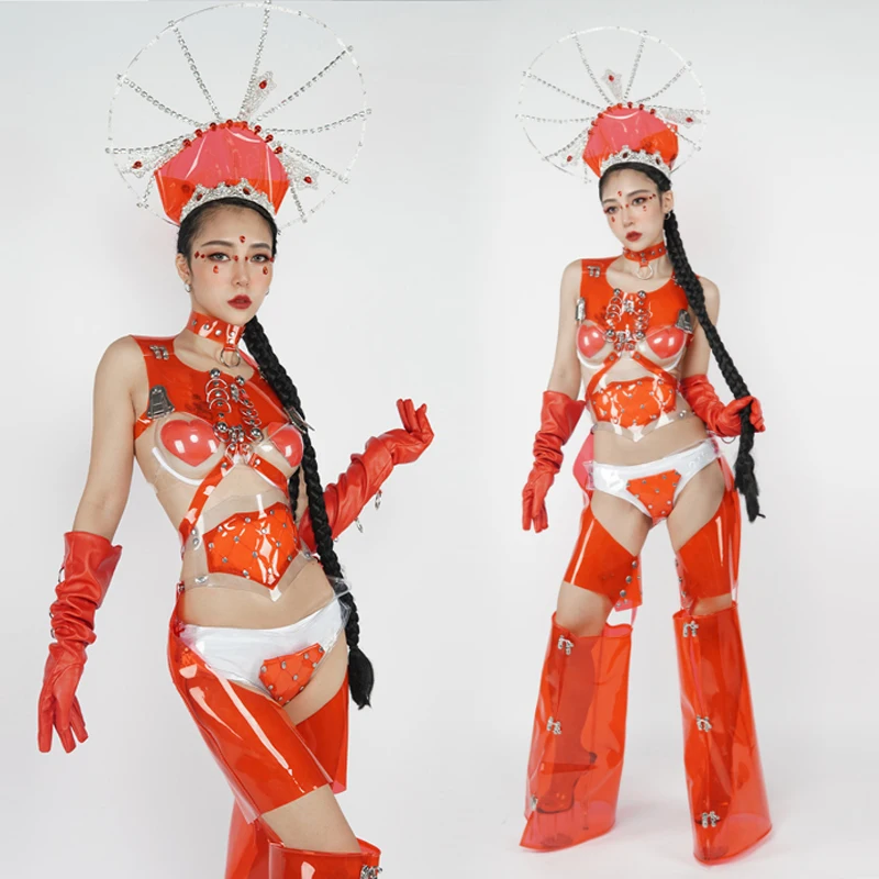 

Sexy Pole Dance Costume Transparent Rave Outfit Drag Queen Clothes Festival Clothing Nightclub Gogo Dancer Stage Wear VDB5065