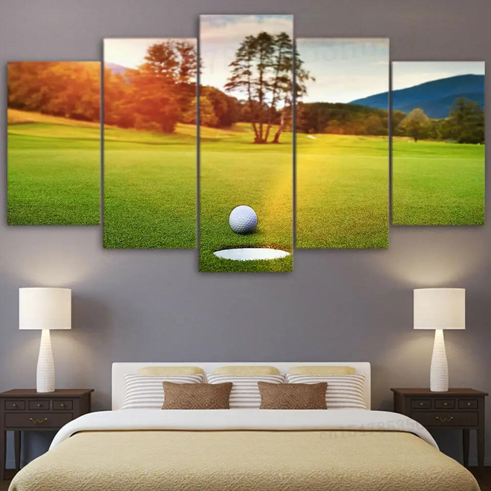 Near Hole Country Club Sunset 5 Panel Canvas Print Wall Art Home Decor Hd Print Pictures Poster No Framed 5 Piece
