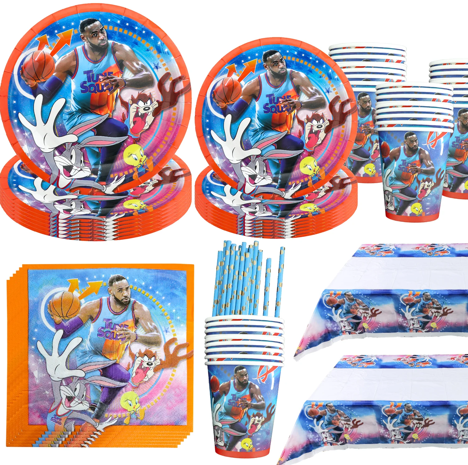 Cartoon Space Jam Kid Birthday Party Supplies Tableware Paper Cup Plate Napkins Baby Shower Foil Balloon Space Jam Party Decor