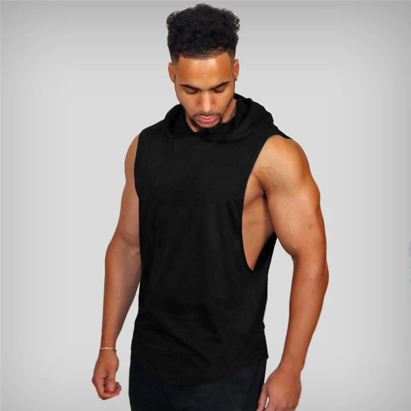 

Mens Bodybuilding Tank Tops Gym Fitness Workout Sleeveless Hoodies Man Casual Solid Hooded Vest Male Muscle Clothing