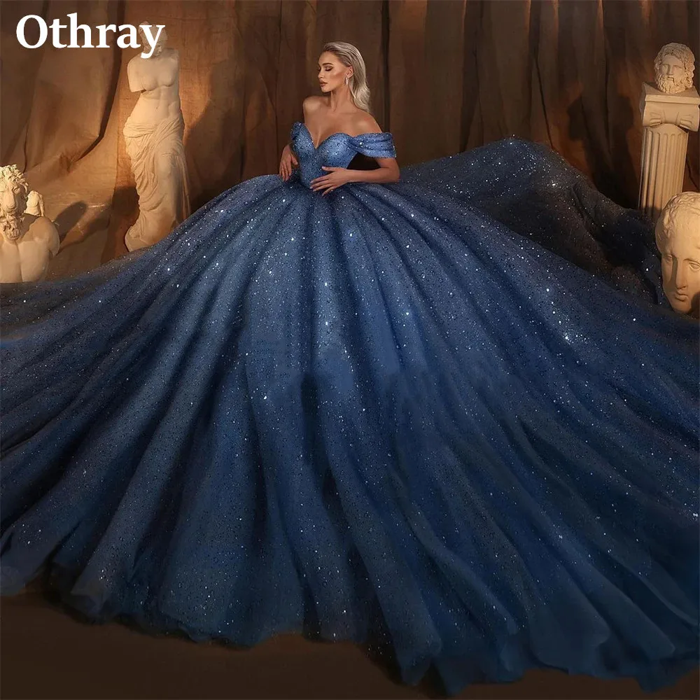 Голубые блестящие свадебные платья Othray бальное платье принцессы с открытыми