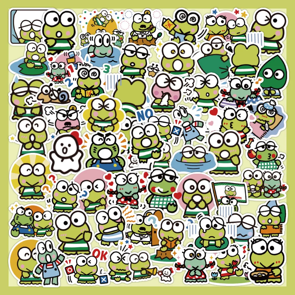 

60pcs Keroppi Stickers Cute Frog Graffiti Expression Stickers Children's Toys Sanrio Stickers Kawaii Sticker Pack Laptop Skin