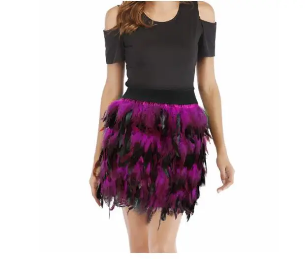 New Fashion Women Feather Sexy Mini Skirt Elastic Waist High Street Gradient Color Feather Party Skirt