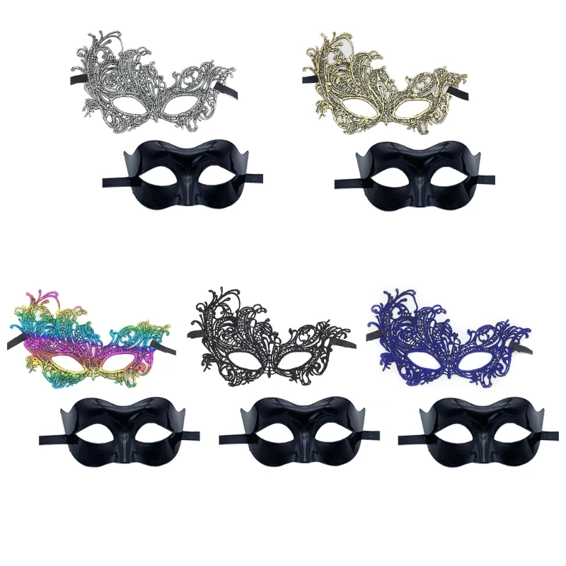

2x Masquerade Mask for Women Men Half Face Mask Lace Eye Mask Hallowee Prom Mask
