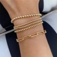 gd classic simple gold beaded bracelets for women 345 mm handmade 18k stainless steel beads stretch layered bracelets