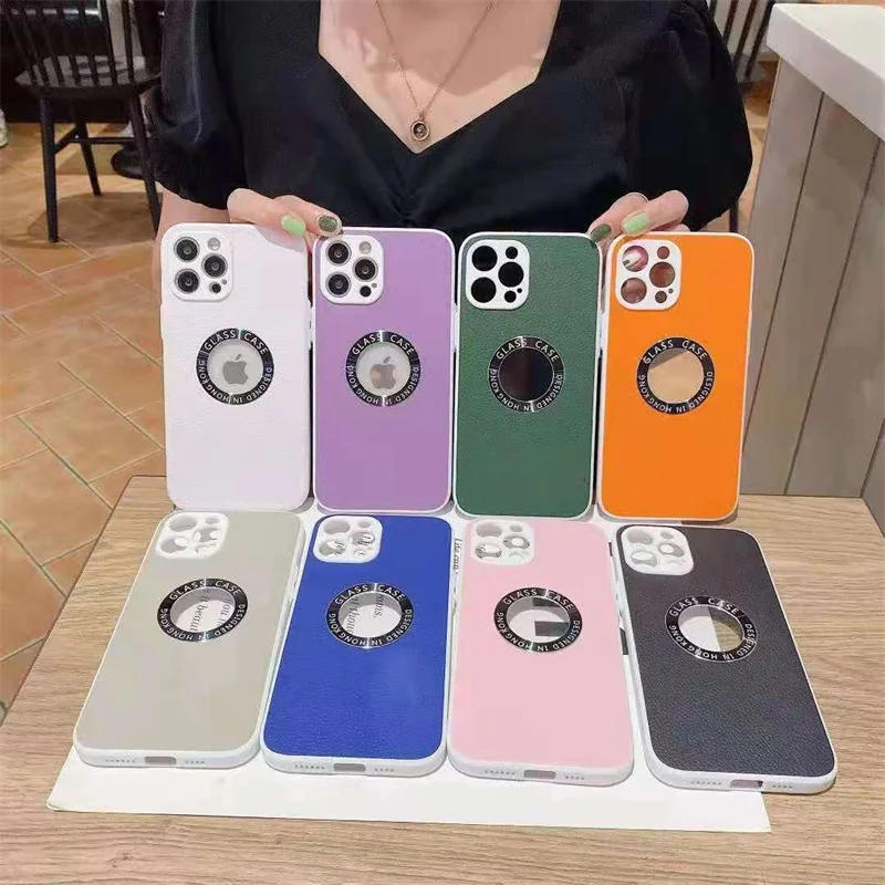 

Funda de cuero suave con agujeros para For iPhone, carcasa de lujo a prueba de golpes con logotipo para For iPhone 11, 12 Pro, X