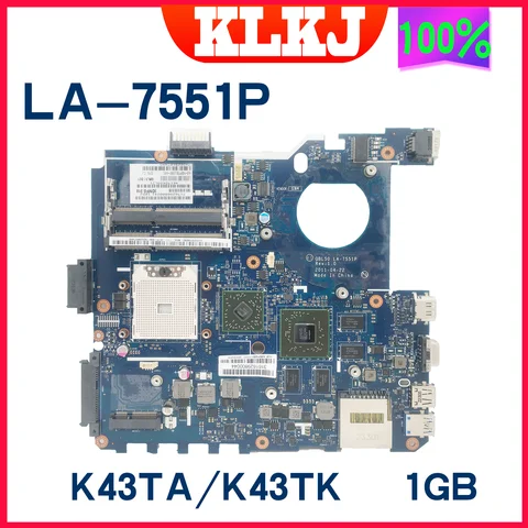 Материнская плата Dinzi K43T LA-7551P HD6650M 1 ГБ для ноутбука ASUS X43T K43T K43TK K43TA материнская плата REV 1,0 100% протестирована работает хорошо