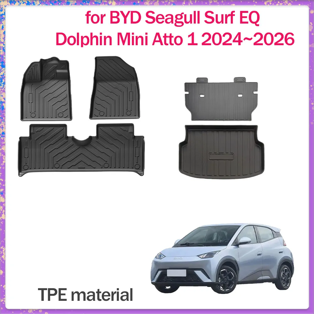 Фото Автомобильные коврики для BYD Seagull, Surf, EQ, Dolphin, Mini, Atto 1 2024~2026: Водонепроницаемые вкладыши для салона и багажника, аксессуары для пола автомобиля №1