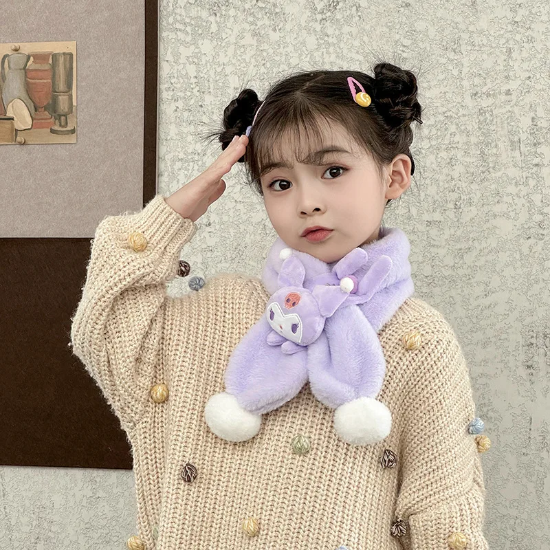 Детский шарф Sanrio зимний милый плюшевый Kuromi для родителей и детей утолщенный