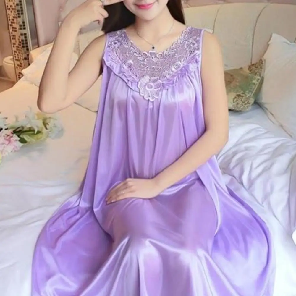 

Lady Nightwear Eye-catching Female Nightgown Lace Decor Women Sleepshirt