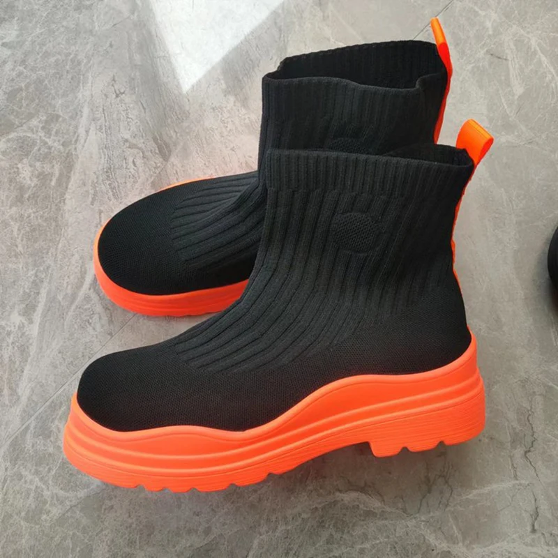 Plus Size Autumn Winter Couple Socks Shoes Women Thick-soled Casual Large Size Net Knitted Short Boots Women botas de mujer