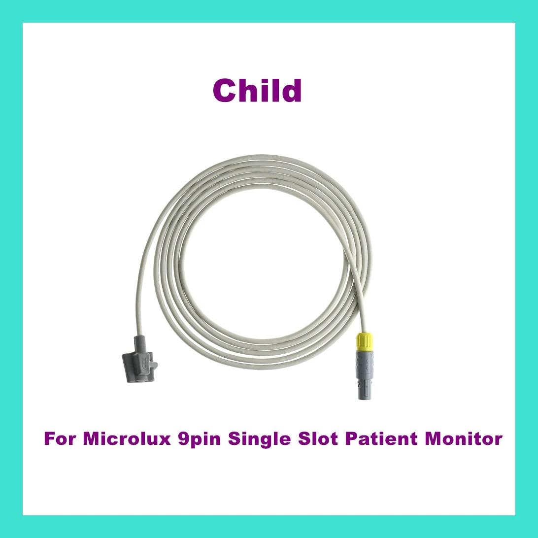 

For Microlux 9pin Single Slot Patient Monitor Child Finger Clip Ear Clip Silicone Long Cable Reusable Spo2 Sensor Adapter