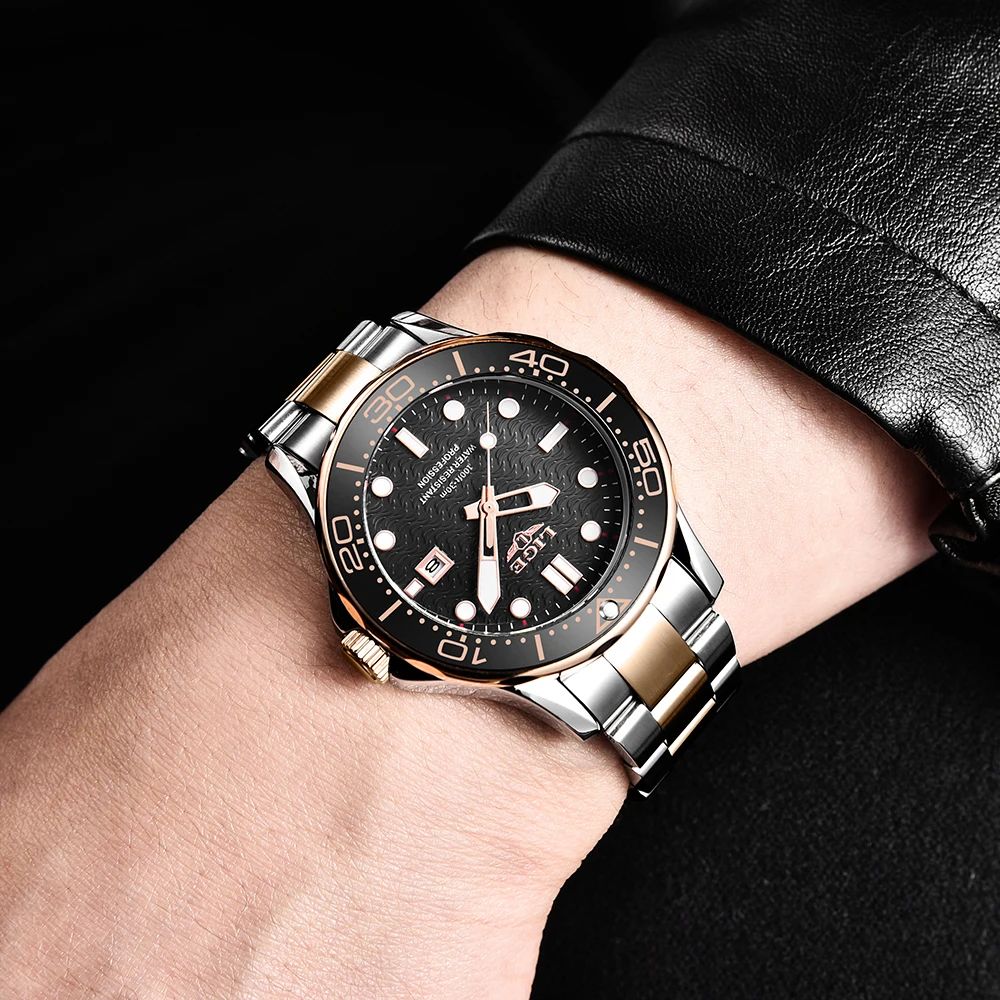 Часы наручные LIGE Мужские кварцевые брендовые Роскошные модные